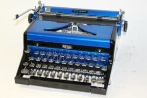 Royal Quiet De Luxe Typewriter in Blue and Black