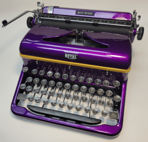 Royal Quiet De Luxe Typewriter in Violet and Gold from the 1940's